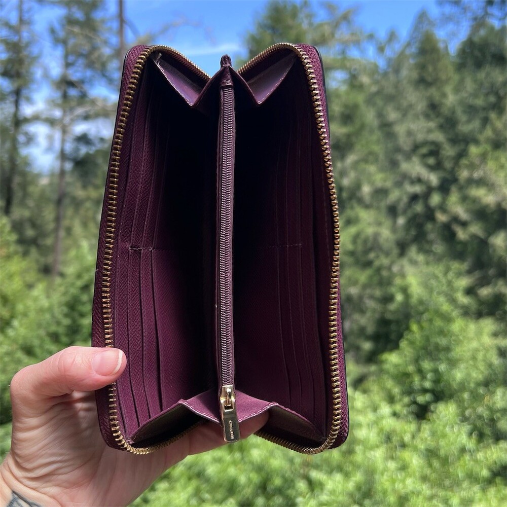 COACH Long Zip-Around Waller Burgundy/Purple Crossgrain Leather - Picture 4 of 13